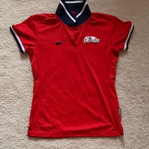Nike Red Women's Polo with Navy Trim and Ole Miss Script - Size M